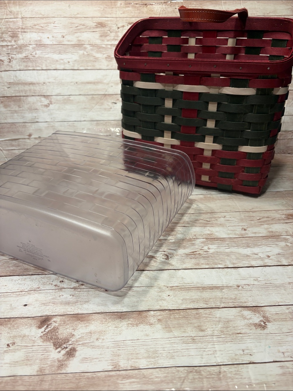 Longaberger Woven Basket Red Green Cream Wall Decor Christmas Basket